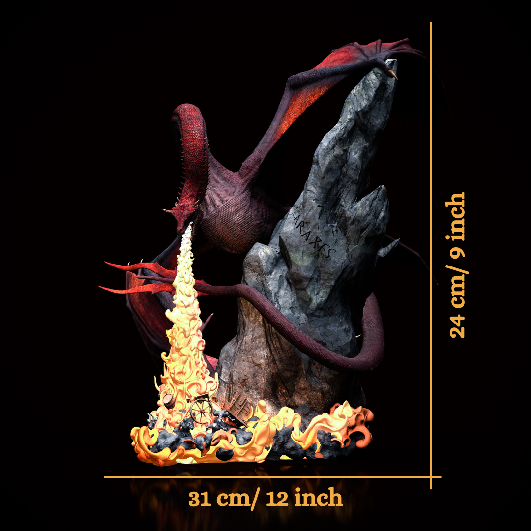 Dragon Caraxes en colère crache du feu, figurine artisanale fantasy, House of the Dragon