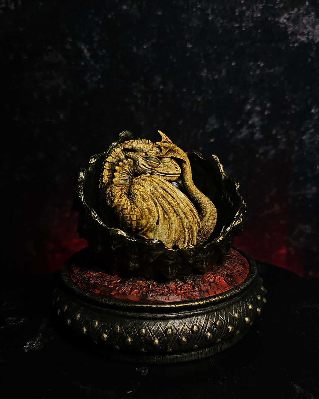 Detailed baby dragon figurine inspired by Syrax Game of Thrones and House of the Dragon. Artisan resin dragon egg collectible for fantasy fans.